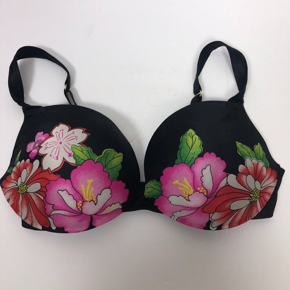 Victoria's Secret Floral Satin Plunge Push-Up Bra Women's Size 36DD